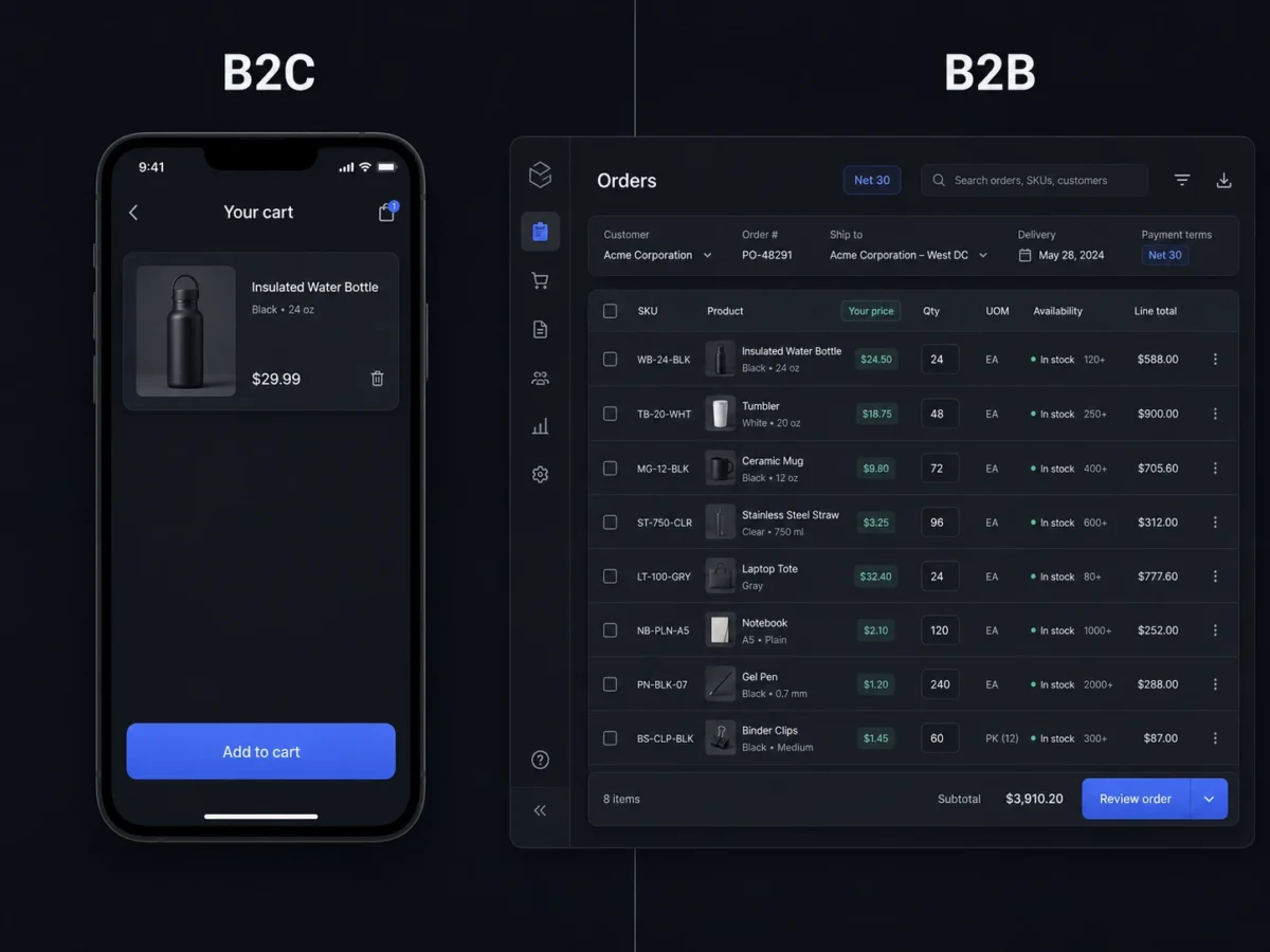 B2C vs B2B side-by-side