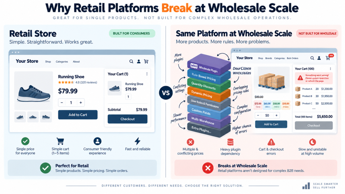Wholesale ecommerce platform compared with a retail platform at scale.